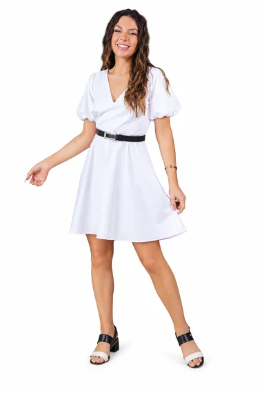 Vestido Feminino Curto Manga Bufante Gabip Branco