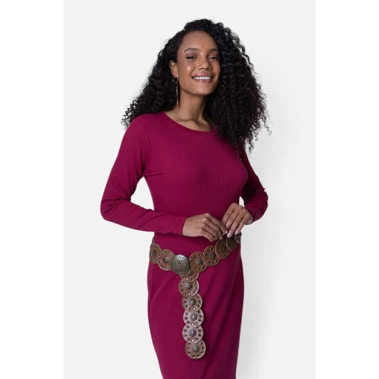 Vestido Feminino Manga Longa Midi Canelado Gabip Vestido Feminino Manga Longa Midi Canelado Gabip