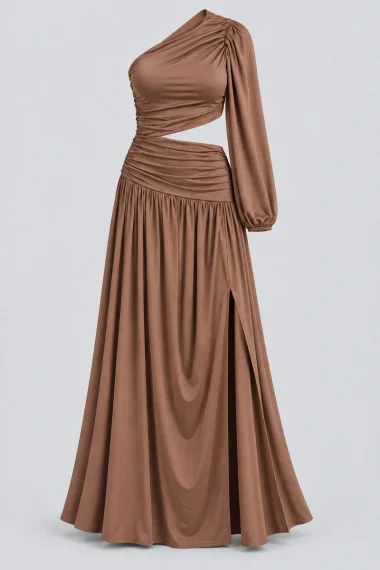Vestido Feminino Midi um Ombro Gabip Marrom Vestido Feminino Midi um Ombro Gabip Marrom